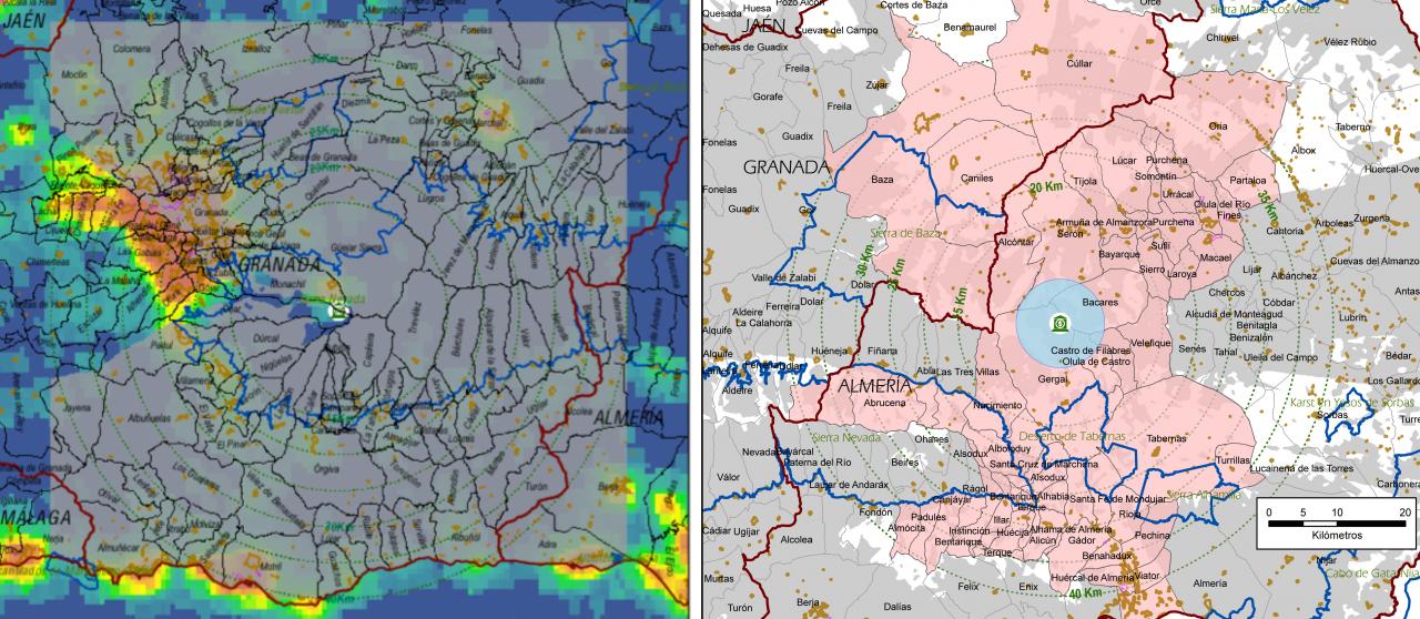 Zonas de influencia de los observatorios de Sierra Nevada