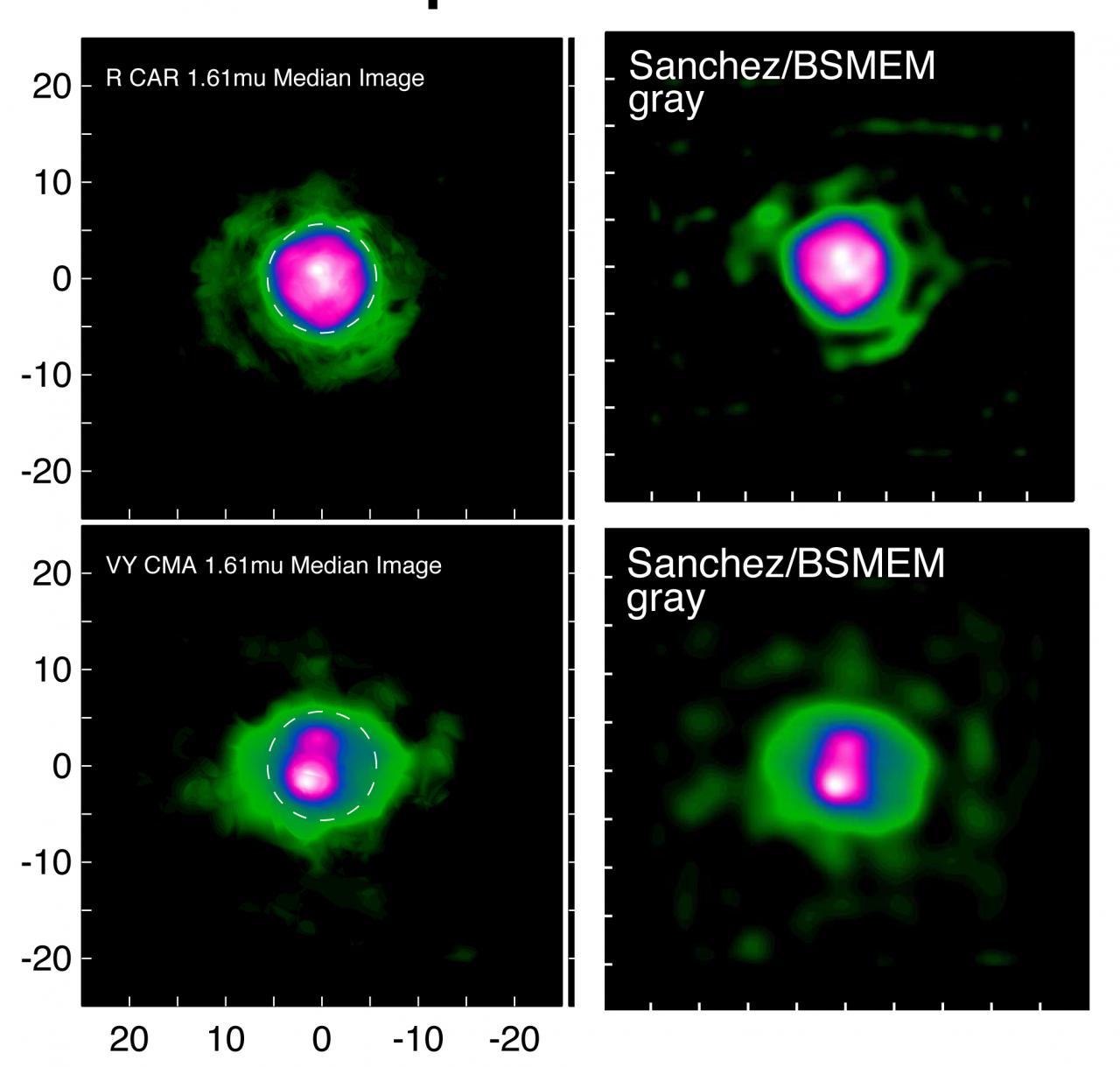 Imágenes medias de R Carinae y VY Canis Majoris