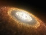 Artistic impression of a baby star still surrounded by a protoplanetary disc